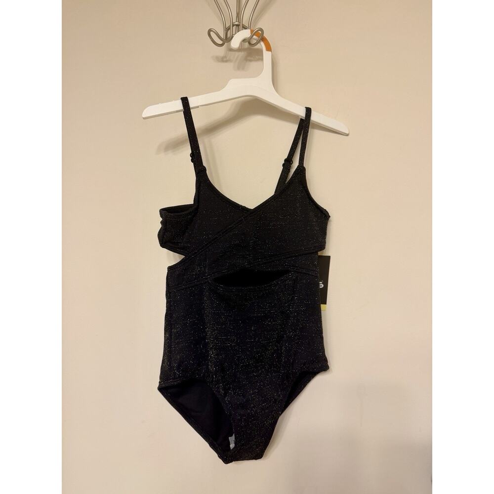 Girls Black Glitter Cutout One Piece Swimsuit Size Small 6/7 Art Class NWT